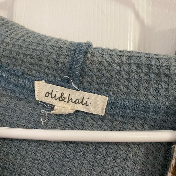 Oli & Hali blue rustic boho waffle knit oversized Henley hooded top M/L - Picture 9 of 11